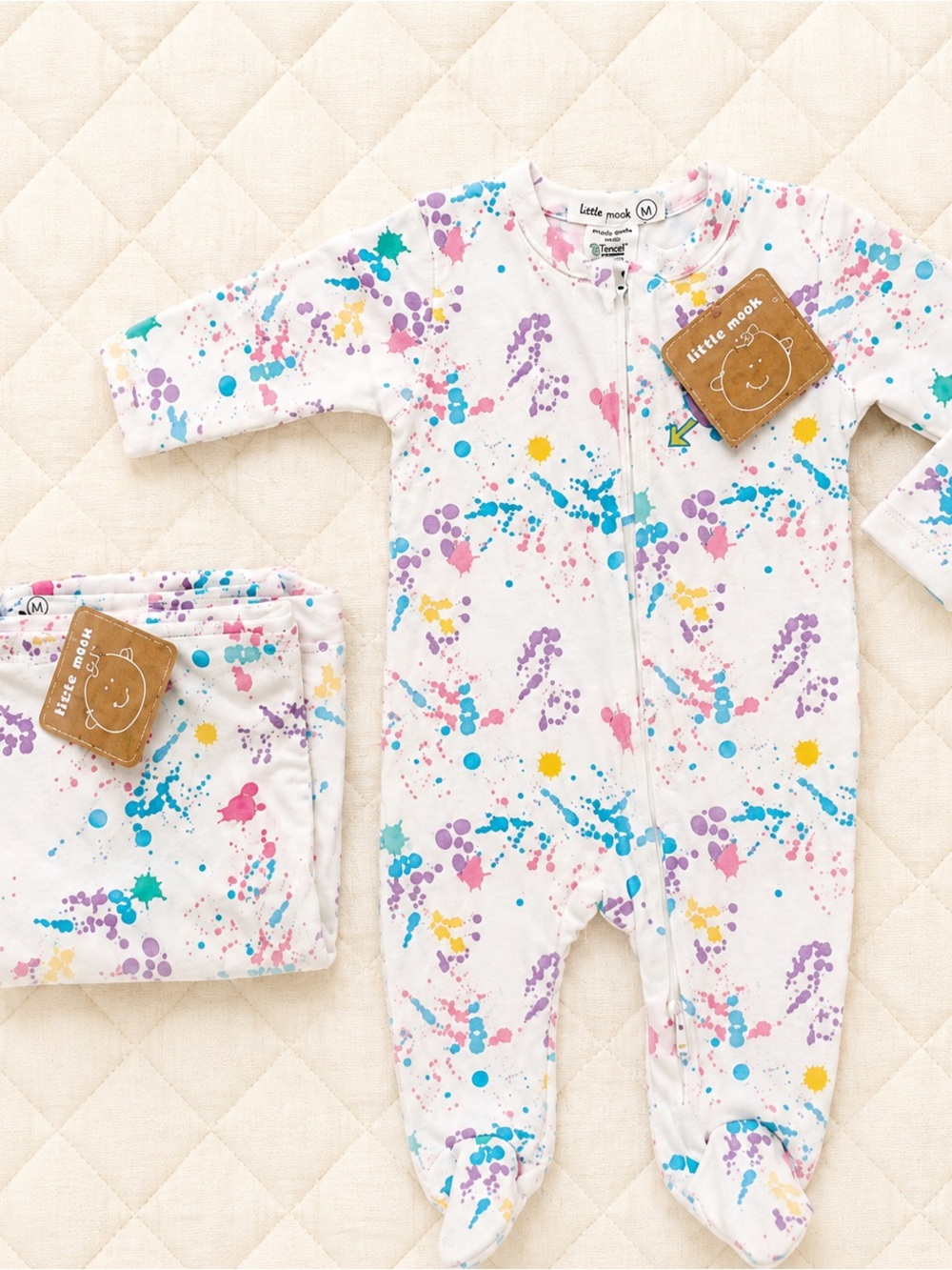 Mish Mish NB Baby Paint Splatter Footie & Blanket Set NWT